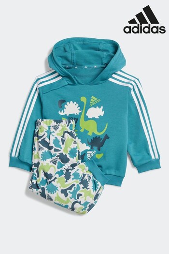 adidas leaves Green Infant Dino Camo Allover Print French Terry Tracksuit (D37241) | £35