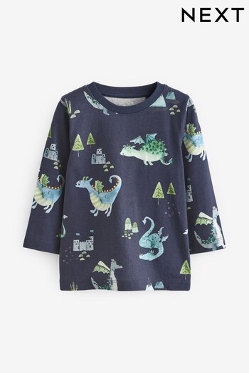 Navy Blue Dragons Long Sleeve All Over Printed T-Shirt (3mths-7yrs) (D37306) | £7 - £9
