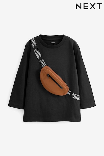 Black/Tan Brown Long Sleeve Bumbag T-Shirt (3mths-7yrs) (D37310) | £9 - £11