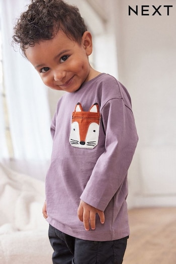 Purple Fox Long Sleeve Pocket T-Shirt (3mths-7yrs) (D37330) | £6.50 - £8.50