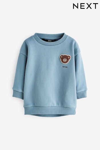 Teal Blue Bouclé Bear Flat Hem Sweatshirt (3mths-7yrs) (D37334) | £10 - £12