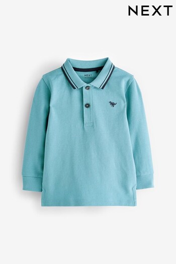 Turquoise Blue Tipped Long Sleeve Silk Polo Shirt (3mths-7yrs) (D37359) | £5 - £7