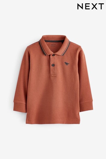 Rust Brown Tipped Long Sleeve Polo Shirt (3mths-7yrs) (D37360) | £5 - £7