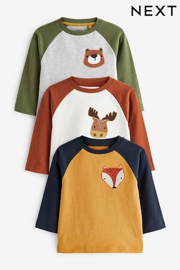 Multi Colour Animal Long Sleeve Character T-Shirts 3 Pack (3mths-7yrs) (D37367) | £18 - £22