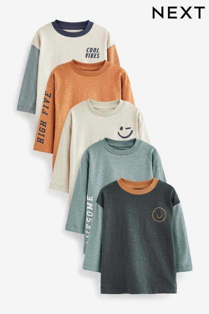 Multi 5 Pack Slogan Long Sleeve T-Shirts (3mths-7yrs) (D37372) | £23 - £27