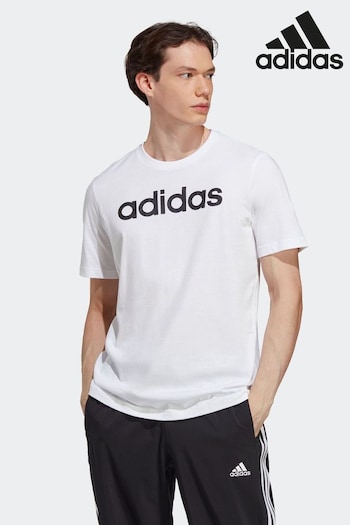 adidas White Sportswear Essentials Single Jersey Linear Embroidered Logo T-Shirt (D37406) | £20