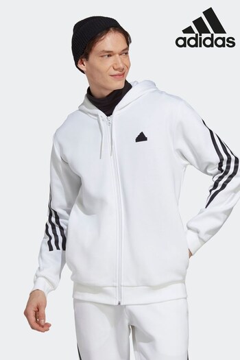 adidas White Sportswear Future Icons 3-Stripes Full-Zip Hoodie (D37413) | £60