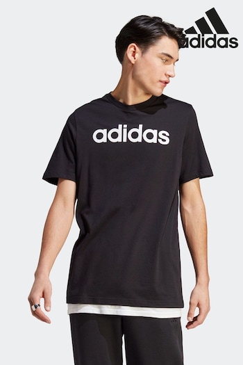 adidas Black Sportswear Essentials Single Jersey Linear Embroidered Logo T-Shirt (D37418) | £20