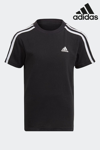 adidas Black Showerwear Essentials 3-Stripes Cotton T-Shirt (D37419) | £12