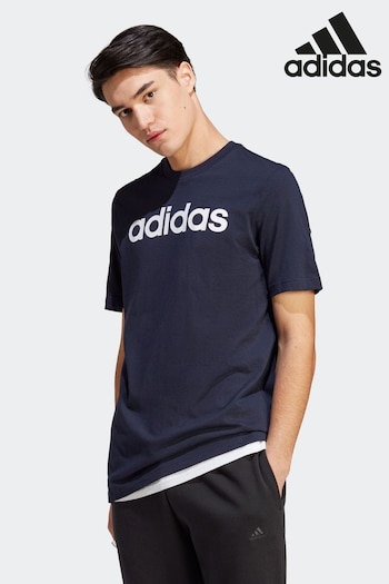 adidas Adizero Navy Blue Sportswear Essentials Single Jersey Linear Embroidered Logo T-Shirt (D37421) | £20