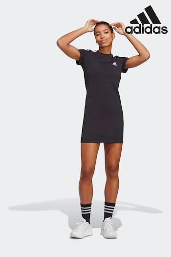 adidas Black Sportswear Essentials 3-Stripes Single Jersey Fitted Tee Dress (D37422) | £33