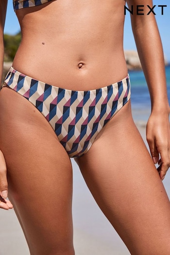 Tan Brown/Navy Blue Geo High Leg Tummy Control Bikini Bottoms (D37429) | £16