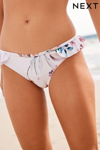 White Floral Frill High Leg Bikini Bottoms (D37470) | £18