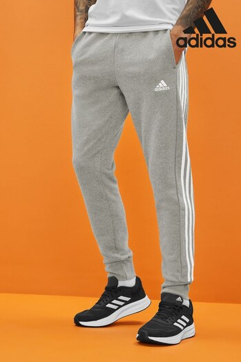 adidas Grey Sportswear Essentials French Terry Tapered Cuff 3-Stripes Joggers (D37516) | £38