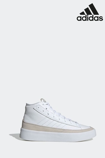adidas White Znsored HI Prem Leather Trainers (D37589) | £90