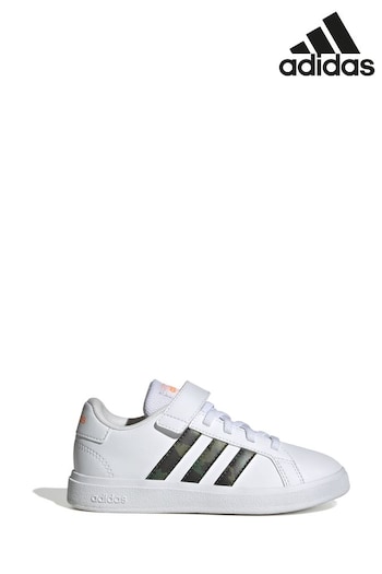 adidas White/Black Sportswear Grand Court Lifestyle Court Elastic Lace And Top Strap Kids Trainers (D37634) | £33