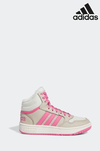 adidas Beige/Pink Kids Sportswear manches Hoops Mid 3.0 Trainers (D37770) | £35