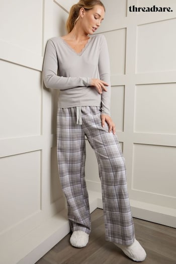 Threadbare Grey Cotton Long Sleeve Pyjama Set (D37914) | £28