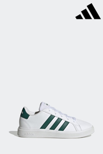 adidas White/Green Sportswear Grand Court Lifestyle Tennis Lace-Up Kids Trainers (D37982) | £30