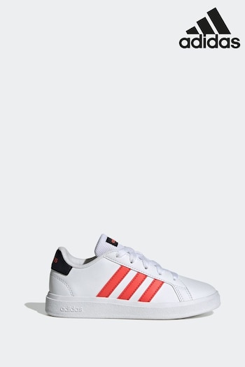 adidas Rose Red/White Kids Sportswear Grand Court Lifestyle Tennis Lace-Up Trainers (D38009) | £30