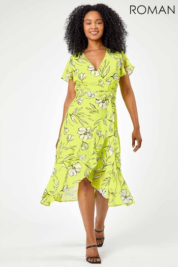 Roman Green Petite Floral Print Buckle Detail Dress (D38257) | £50