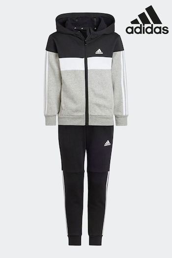 adidas Black Sportswear Tiberio 3 Stripes Colorblock Fleece Tracksuit (D38334) | £40