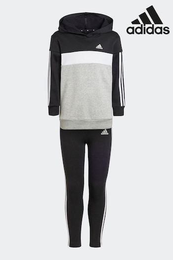 adidas Black Kids stone Sportswear Tiberio 3-Stripes Colorblock Fleece Leggings Set (D38335) | £38