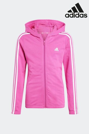 adidas Pink Essentials 3-Stripes Full-Zip Hoodie (D38339) | £33