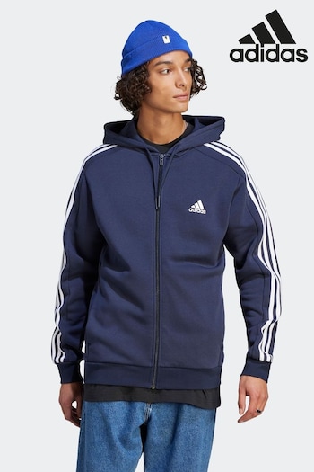 adidas Blue Essentials Fleece 3-Stripes Full-Zip Hoodie (D38353) | £50