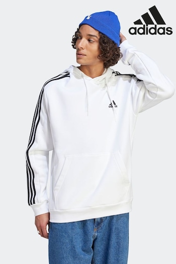 adidas White Overhead Sportswear Essentials Fleece 3-Stripes Hoodie (D38354) | £45