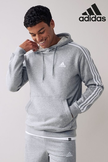adidas Grey Sleevedwear Essentials Fleece 3-Stripes Hoodie (D38356) | £45