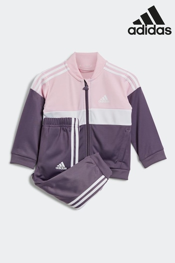 adidas Pink Infant padded Sportswear Tiberio 3-Stripes Colorblock Shiny Tracksuit (D38365) | £33