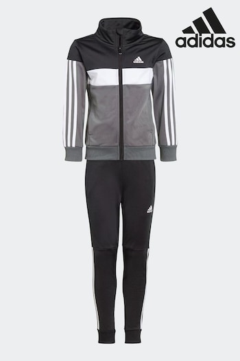 adidas Black Sportswear Tiberio 3-Stripes Colorblock Shiny Tracksuit Kids (D38366) | £35