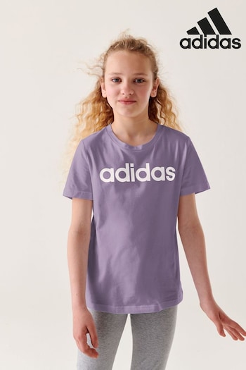 adidas Purple Essentials Linear Logo Cotton Slim Fit T-Shirt (D38369) | £13