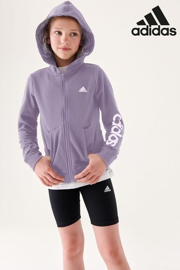 adidas Purple Sportscost Junior Essentials Linear Logo Full-Zip Hoodie (D38370) | £33