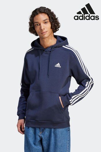 adidas Blue Overhead Sportswear Essentials Fleece 3-Stripes Hoodie (D38374) | £45