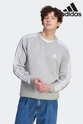 adidas Grey Sportswear Adult Essentials Fleece 3-Stripes Sweatshirt (D38376) | £38 - £40