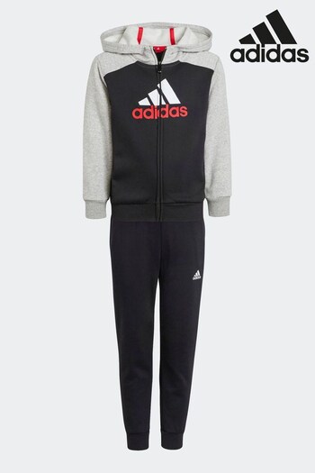 adidas Grey Sportswear Essentials Big Logo Fleece Tracksuit Kids (D38384) | £45