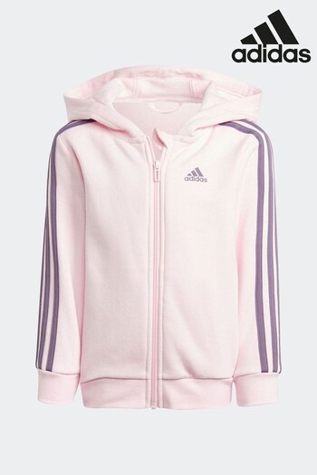 adidas Pink Kids Essentials 3-Stripes Zip Hooded Jacket (D38391) | £30
