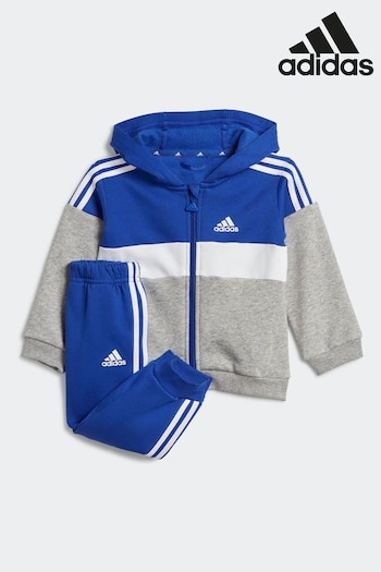 adidas Blue/Grey Tiberio 3-Stripes Colorblock Fleece Tracksuit Kids (D38395) | £35