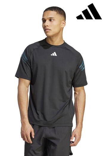 adidas Black Performance Train Icons 3-Stripes Training T-Shirt (D38413) | £35