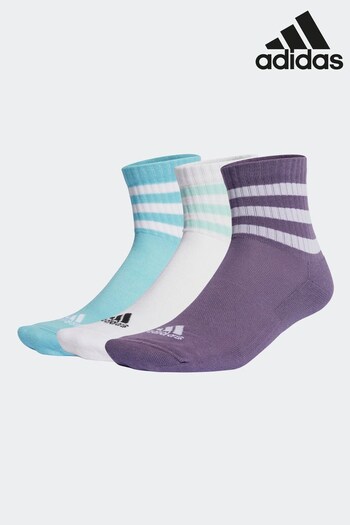 adidas White Adult 3-Stripes Cushioned Sportswear Mid-Cut Socks 3 Pairs (D38436) | £12