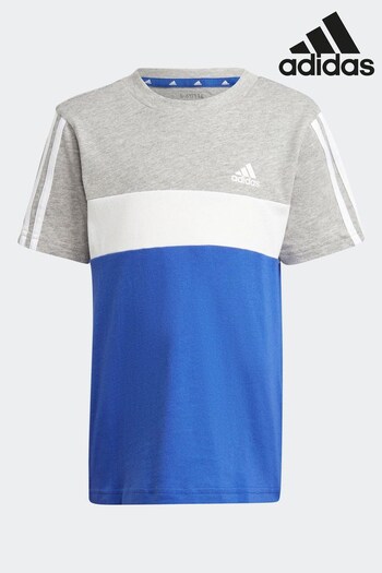 adidas Blue Kids textwear Tiberio 3-Stripes Colorblock Cotton T-Shirt (D38452) | £13