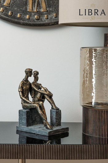 Libra Bronze Couple Sitting On Blocks Sculpture (D38519) | £75