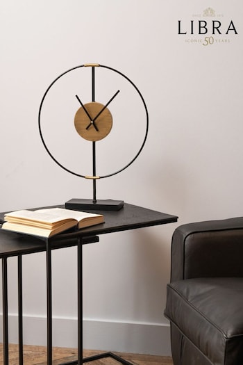 Libra Black/Brass Minimalist Round Mantel Clock (D38523) | £62