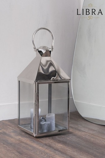 Libra Silver Sleek Square Lantern With Glass Panels (D38552) | £225
