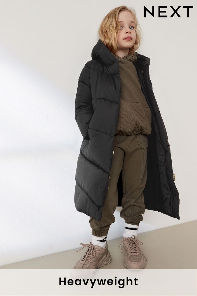 Girls long puffa coat discount