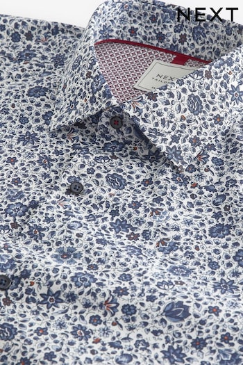 Blue Ditsy Floral Slim Fit Formal Printed Shirt (D38579) | £30
