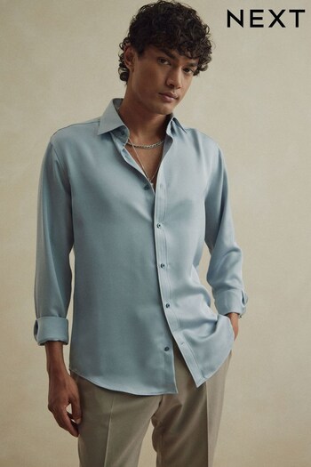 cropped Blue Regular Fit Trimmed Satin Shirt (D38581) | £28