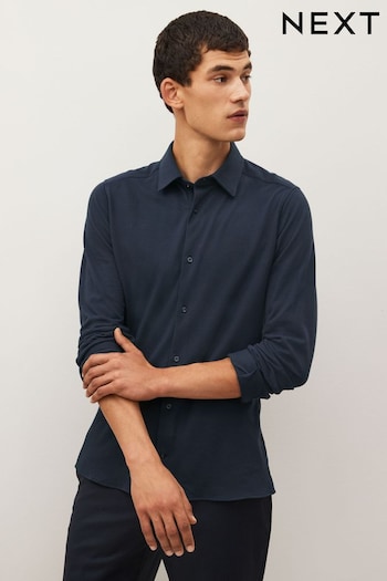 Navy Blue Slim Fit Single Cuff Motionflex Knitted Shirt (D38590) | £32